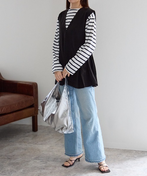 TRIANGLE PALETTE（トライアングルパレット）の「サイドプリーツデザインベスト / セットアップ対応（スーツベスト・レディース・グレー/アイボリー/ブラック・FREE）」の8枚目の写真