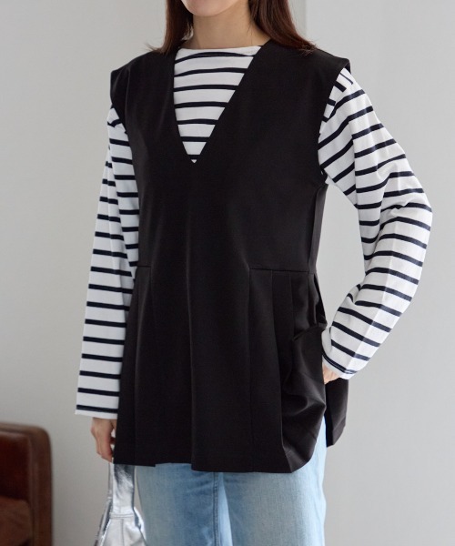 TRIANGLE PALETTE（トライアングルパレット）の「サイドプリーツデザインベスト / セットアップ対応（スーツベスト・レディース・グレー/アイボリー/ブラック・FREE）」の6枚目の写真