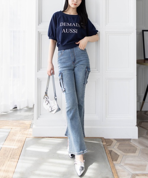 clear（クリア）の「3way半袖ロゴスウェットトップス[着回し抜群 大人 カジュアル]≪2025SS新作≫（Tシャツ/カットソー・レディース・ネイビー/グレー/チャコールグレー/モカ/オフホワイト・F）」の8枚目の写真