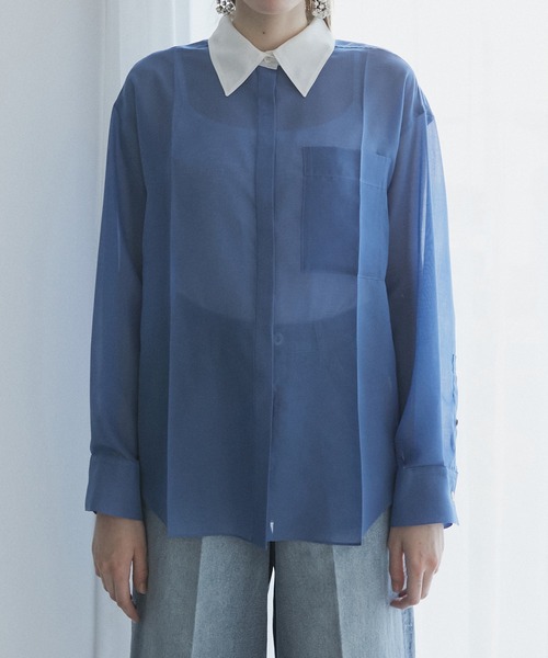 LE CIEL BLEU（ルシェルブルー）の「ボイルフロントプレスシャツ / Voile Front Press Shirt（シャツ/ブラウス・レディース・ブルー・36）」の4枚目の写真