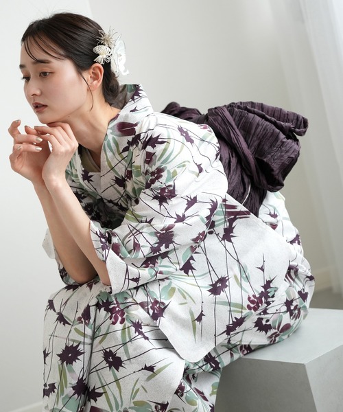 utatane（ウタタネ）の「選べる浴衣3点セット utataneオリジナル 国内染色（浴衣・レディース・ホワイト系1/ブラウン系1/ホワイト系2/ベージュ系1/ベージュ系3/ホワイト系3/グリーン系1/ブルー系2/ベージュ系2/グレー系1/ホワイト系4/ブルー系1/イエロー系1/ホワイト系6/ホワイト系5/グレー系2/ブラック系1/ブルー系3/ネイビー系1/グリーン系2・FREE）」の8枚目の写真