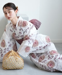 【超美品】ウタタネ　utatane 浴衣 Sサイズ　ベージュ utatane｜utatane Sサイズ 浴衣3点セット ベージュに薄紫の