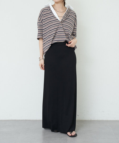 SHENERY（シーナリー）の「《履き心地抜群》ベア天竺ロングスカート（スカート・レディース・ブラック/ベージュ・36/38）」の3枚目の写真