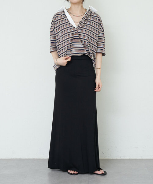 SHENERY（シーナリー）の「《履き心地抜群》ベア天竺ロングスカート（スカート・レディース・ブラック/ベージュ・36/38）」の4枚目の写真