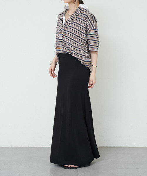 SHENERY（シーナリー）の「《履き心地抜群》ベア天竺ロングスカート（スカート・レディース・ブラック/ベージュ・36/38）」の5枚目の写真