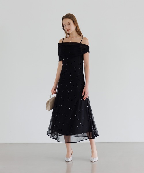 【LEJA】2WAYチュールトップスパールAラインドレスワンピース2点セット セール】【LEJA】2WAYチュールトップスパールAラインドレス