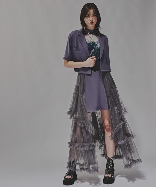 HARE(ハレ)の「トロミメタルボタンショートジャケット(HARE)(テーラードジャケット・レディース・ブルー/パープル/ブラック/ブラウン/グレー/チャコールグレー・FREE)」の8枚目の写真