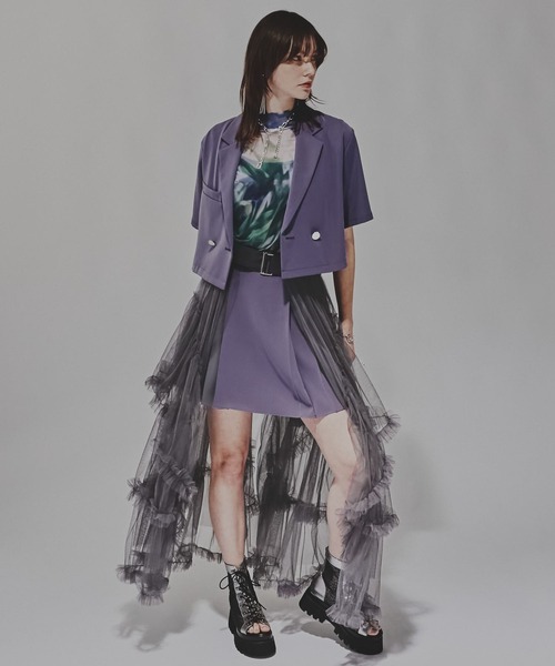 HARE ハレ トロミメタルボタンショートジャケット パープル 紫 セール】トロミメタルボタンショートジャケット(HARE