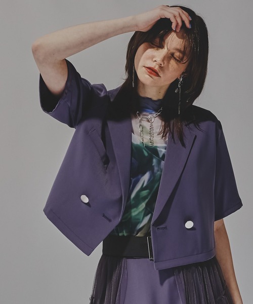 HARE(ハレ)の「トロミメタルボタンショートジャケット(HARE)(テーラードジャケット・レディース・ブルー/パープル/ブラック/ブラウン/グレー/チャコールグレー・FREE)」の17枚目の写真
