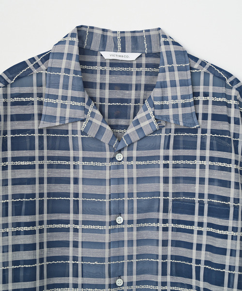 VICTIM（ヴィクティム）の「VICTIM ヴィクティム / OPEN COLLAR CHECK SHIRT シアーチェックオープンカラーシャツ / VTM-25-S-005（シャツ/ブラウス・メンズ・ホワイト/サックスブルー/ブラック・1/2）」の15枚目の写真