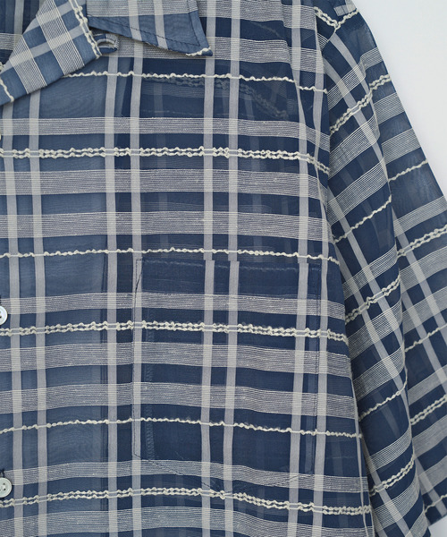 VICTIM（ヴィクティム）の「VICTIM ヴィクティム / OPEN COLLAR CHECK SHIRT シアーチェックオープンカラーシャツ / VTM-25-S-005（シャツ/ブラウス・メンズ・ホワイト/サックスブルー/ブラック・1/2）」の14枚目の写真