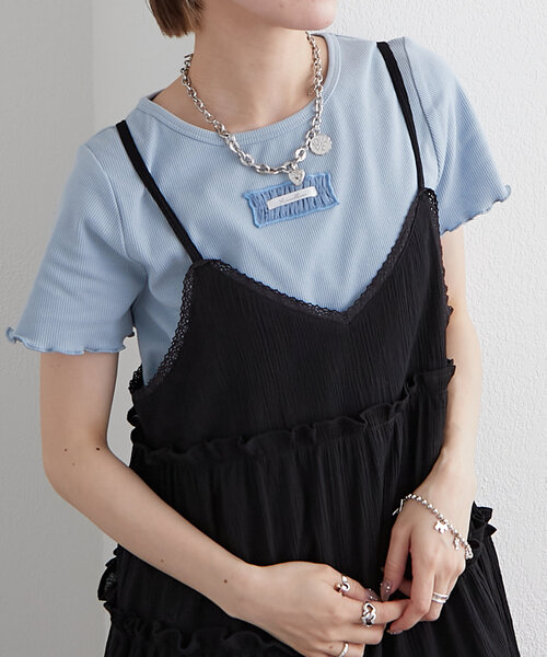 トップス ta 5色展開】フリルネーム付きリブT(Tシャツ/カットソー)|w