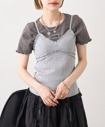 【5色展開】フリルネーム付きリブT