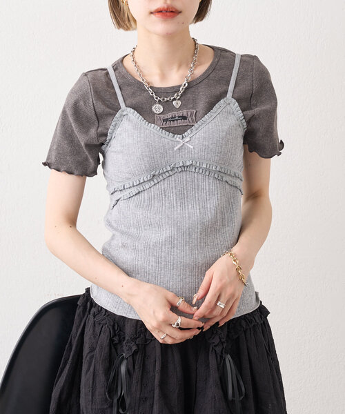 5色展開】フリルネーム付きリブT（Tシャツ/カットソー）｜w