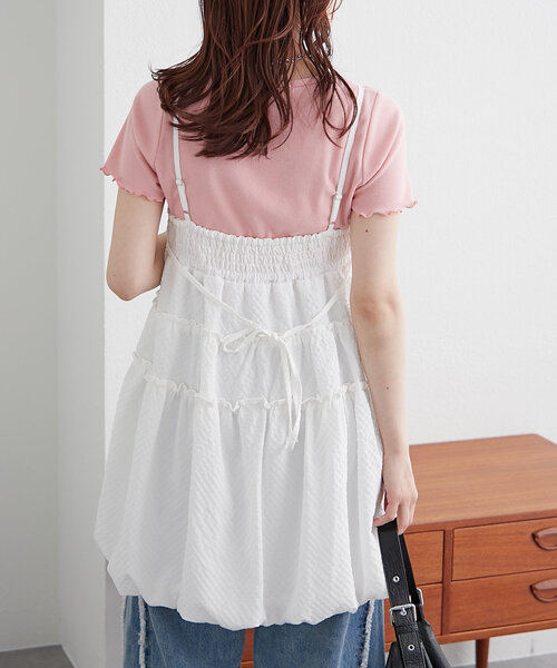 w closet（ダブルクローゼット）の「【5色展開】フリルネーム付きリブT（Tシャツ/カットソー・レディース・レッド/ピンク/サックスブルー/チャコールグレー/オフホワイト・FREE）」の12枚目の写真