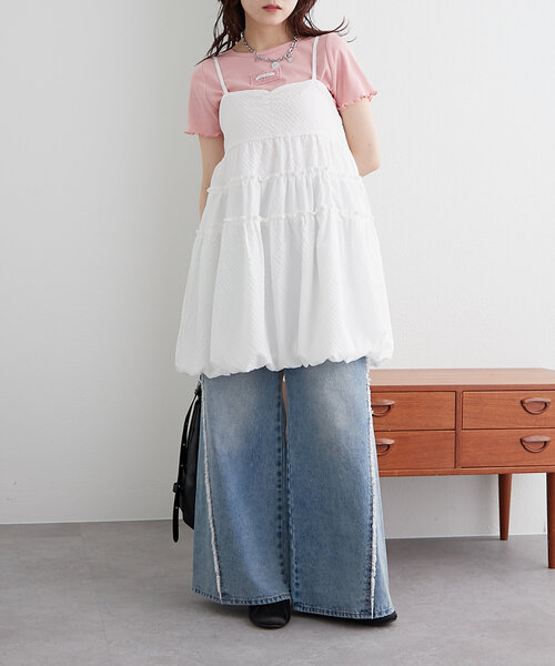 w closet（ダブルクローゼット）の「【5色展開】フリルネーム付きリブT（Tシャツ/カットソー・レディース・レッド/ピンク/サックスブルー/チャコールグレー/オフホワイト・FREE）」の13枚目の写真