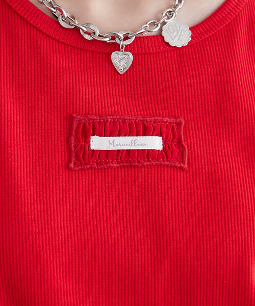 w closet（ダブルクローゼット）の「【5色展開】フリルネーム付きリブT（Tシャツ/カットソー・レディース・レッド/ピンク/サックスブルー/チャコールグレー/オフホワイト・FREE）」の19枚目の写真