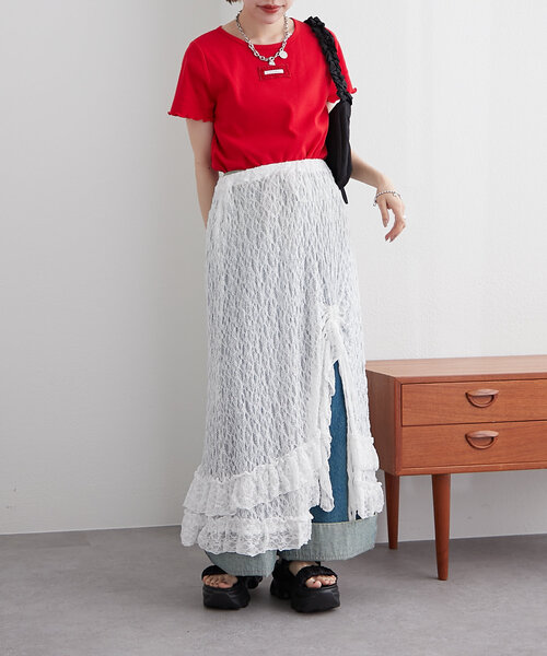 w closet（ダブルクローゼット）の「【5色展開】フリルネーム付きリブT（Tシャツ/カットソー・レディース・レッド/ピンク/サックスブルー/チャコールグレー/オフホワイト・FREE）」の20枚目の写真