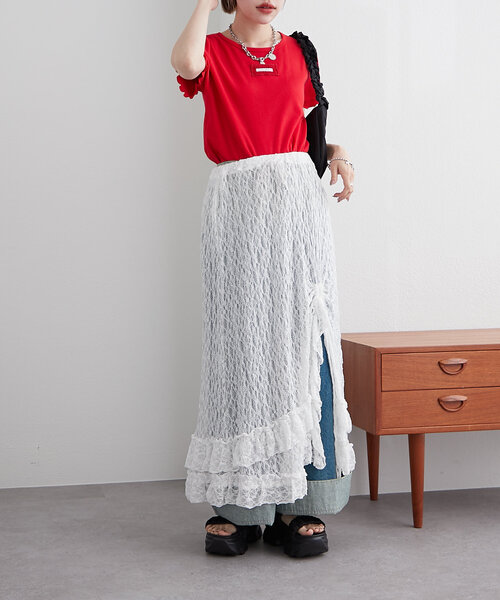 w closet（ダブルクローゼット）の「【5色展開】フリルネーム付きリブT（Tシャツ/カットソー・レディース・レッド/ピンク/サックスブルー/チャコールグレー/オフホワイト・FREE）」の21枚目の写真