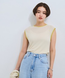 VICKY | 麻タッチ配色ニットノースリトップス≪手洗い可能≫(ニット/セーター)