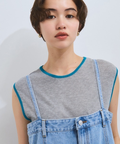 VICKY（ビッキー）の「麻タッチ配色ニットノースリトップス≪手洗い可能≫（ニット/セーター・レディース・オフホワイト/ライトグレー/ブラウン・M）」の2枚目の写真