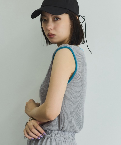 VICKY（ビッキー）の「麻タッチ配色ニットノースリトップス≪手洗い可能≫（ニット/セーター・レディース・オフホワイト/ライトグレー/ブラウン・M）」の5枚目の写真