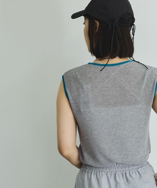 VICKY（ビッキー）の「麻タッチ配色ニットノースリトップス≪手洗い可能≫（ニット/セーター・レディース・オフホワイト/ライトグレー/ブラウン・M）」の6枚目の写真