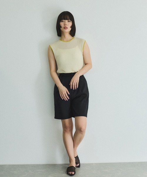 VICKY（ビッキー）の「麻タッチ配色ニットノースリトップス≪手洗い可能≫（ニット/セーター・レディース・オフホワイト/ライトグレー/ブラウン・M）」の12枚目の写真