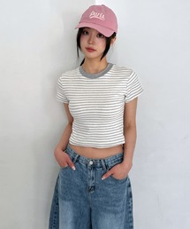 ストライプベーシックセミクロップT