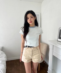 ストライプベーシックセミクロップT