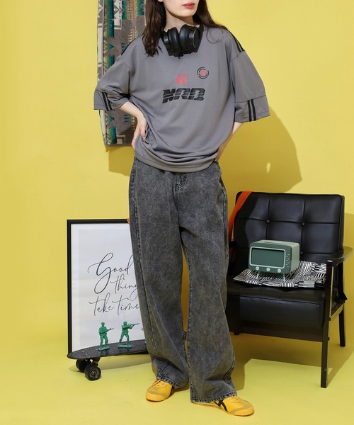 NERDY(ノルディ)の「スポーティ ジャージ 半袖 Tシャツ(Tシャツ/カットソー・メンズ・ブラック/グレー/グリーン/ホワイト・M/L/S)」の18枚目の写真