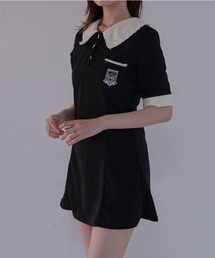Uenui | 【 cunii 】 バイカラーレトロガーリーワンピース／エンブレム刺繍デザイン(ワンピース)
