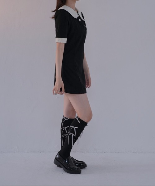 Uenui(ウニュイ)の「【 cunii 】 バイカラーレトロガーリーワンピース/エンブレム刺繍デザイン(ワンピース・レディース・ホワイト/ブラック・M/L/S)」の12枚目の写真