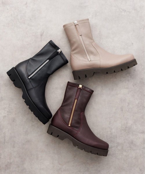 HIMIKO(ヒミコ)の「【HIMIKO】【撥水】トラックソールサイドジップストレッチブーツ/651403(ブーツ・レディース・ブラック/グレー/ボルドー・25.5cm/25.0cm/23.5cm/24.0cm/23.0cm/22.5cm/22.0cm/21.5cm/26.5cm/26.0cm/24.5cm)」の2枚目の写真