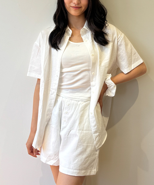 Mi-je(ミジェ)の「シュシュつきシャツインナーセット【韓国ファッション】(シャツ/ブラウス・レディース・サックスブルー/ピンク/オフホワイト・F)」の1枚目の写真