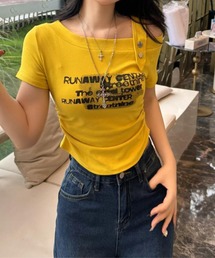 オフショルダー長袖Tシャツ 黄色 セール】【洗える】ドレープオフショルダーロングTシャツ（T