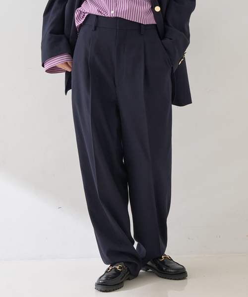 Rouge vif(ルージュヴィフ)の「【セットアップ対応】メンズライクウール混サキソニーテーパードパンツ(スラックス・レディース・ダークネイビー/ブラック・38/36)」の1枚目の写真