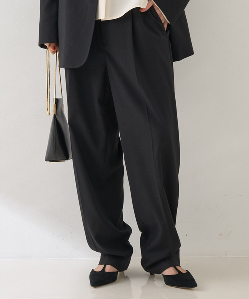 Rouge vif(ルージュヴィフ)の「【セットアップ対応】メンズライクウール混サキソニーテーパードパンツ(スラックス・レディース・ダークネイビー/ブラック・38/36)」の2枚目の写真