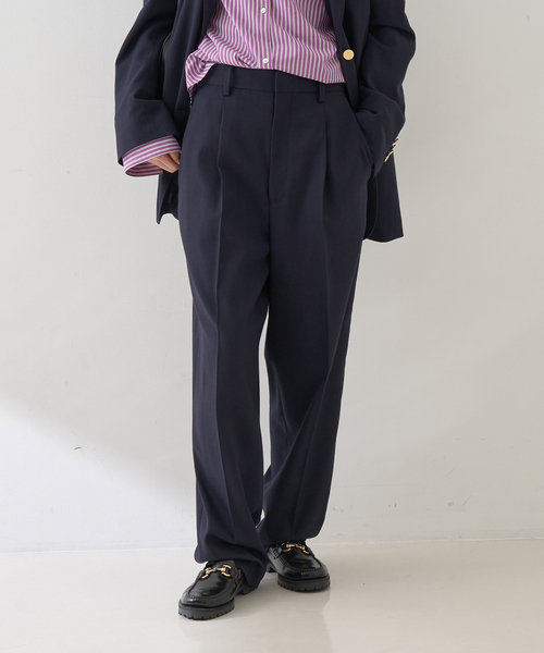 Rouge vif(ルージュヴィフ)の「【セットアップ対応】メンズライクウール混サキソニーテーパードパンツ(スラックス・レディース・ダークネイビー/ブラック・38/36)」の3枚目の写真