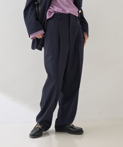 Rouge vif(ルージュヴィフ)の「【セットアップ対応】メンズライクウール混サキソニーテーパードパンツ(スラックス・レディース・ダークネイビー/ブラック・38/36)」の5枚目の写真