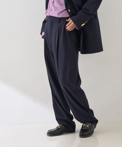 Rouge vif(ルージュヴィフ)の「【セットアップ対応】メンズライクウール混サキソニーテーパードパンツ(スラックス・レディース・ダークネイビー/ブラック・38/36)」の6枚目の写真