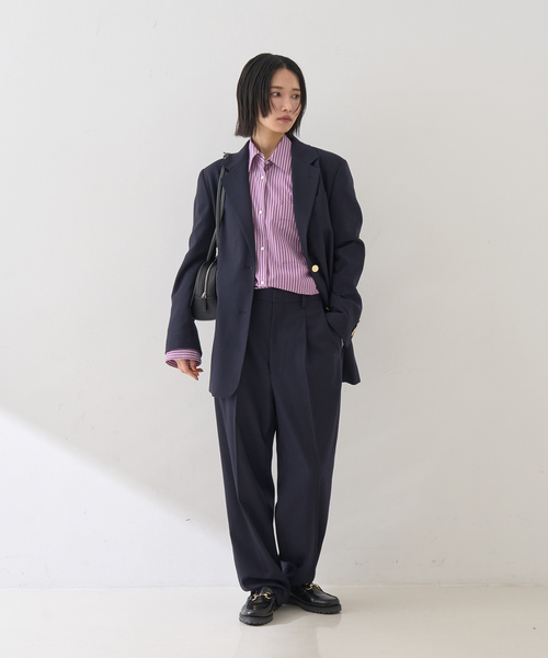 Rouge vif(ルージュヴィフ)の「【セットアップ対応】メンズライクウール混サキソニーテーパードパンツ(スラックス・レディース・ダークネイビー/ブラック・38/36)」の15枚目の写真