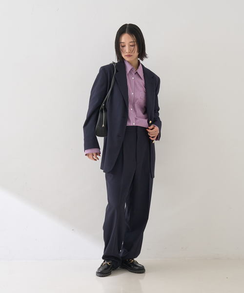 Rouge vif(ルージュヴィフ)の「【セットアップ対応】メンズライクウール混サキソニーテーパードパンツ(スラックス・レディース・ダークネイビー/ブラック・38/36)」の16枚目の写真