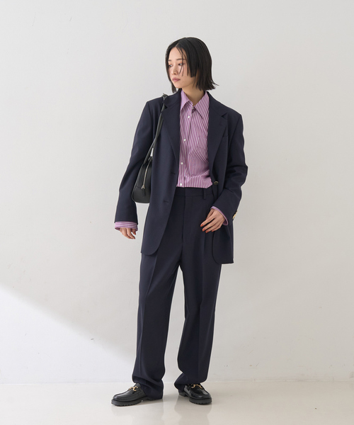 Rouge vif(ルージュヴィフ)の「【セットアップ対応】メンズライクウール混サキソニーテーパードパンツ(スラックス・レディース・ダークネイビー/ブラック・38/36)」の17枚目の写真