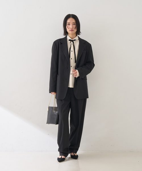 Rouge vif(ルージュヴィフ)の「【セットアップ対応】メンズライクウール混サキソニーテーパードパンツ(スラックス・レディース・ダークネイビー/ブラック・38/36)」の19枚目の写真