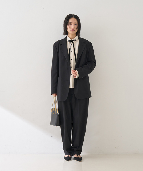 Rouge vif(ルージュヴィフ)の「【セットアップ対応】メンズライクウール混サキソニーテーパードパンツ(スラックス・レディース・ダークネイビー/ブラック・38/36)」の20枚目の写真