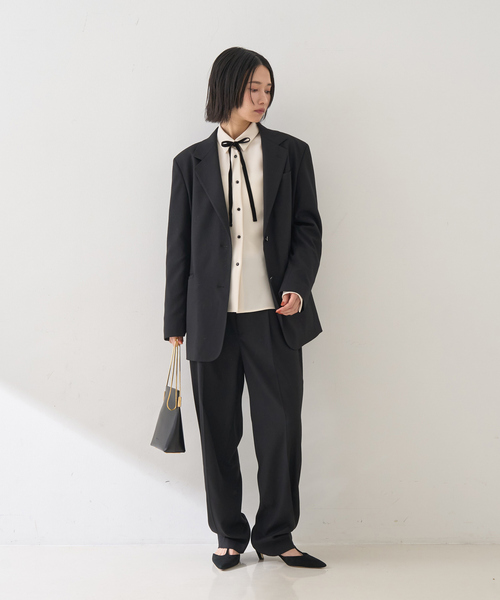 Rouge vif(ルージュヴィフ)の「【セットアップ対応】メンズライクウール混サキソニーテーパードパンツ(スラックス・レディース・ダークネイビー/ブラック・38/36)」の21枚目の写真