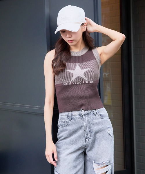 GORGE(ゴージ)の「《スターモチーフ》ジャガードニットタンク/1枚で主役級(タンクトップ・レディース・ボルドー/ネイビー/ブラウン/オフホワイト・F)」の9枚目の写真