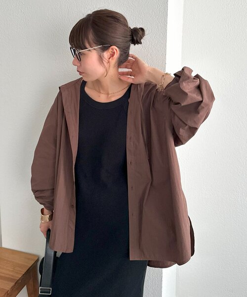 DISCOAT(ディスコート)の「【ユニセックス】ワッシャーナイロンフード付きシャツ(シャツ/ブラウス・レディース・ブラウン/オフホワイト/ブラック・FREE)」の14枚目の写真