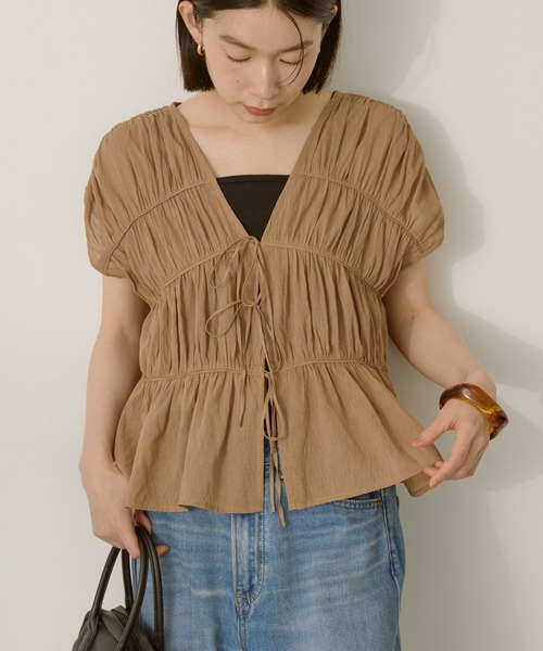 AMERICAN HOLIC（アメリカンホリック）の「【前後2WAY】フロントリボンブラウス（シャツ/ブラウス・レディース・ミント/ブラック/モカ・L/M）」の5枚目の写真